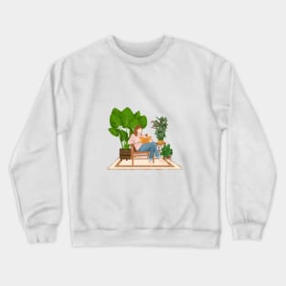 Reading and plants illustration Crewneck Sweatshirt